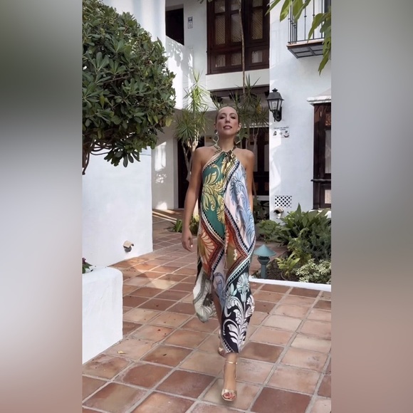 ZARA ~ COLLECTION PRINTED HALTER DRESS - Picture 6 of 12